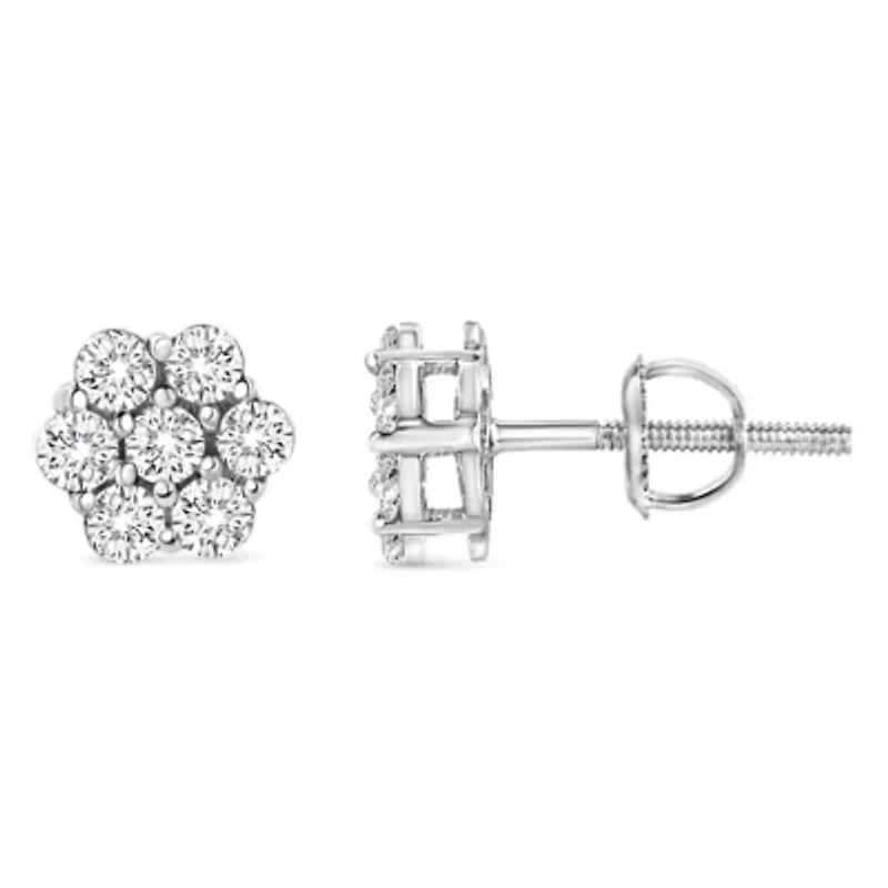 14K White Gold 1/2 Ct RoundDiamond Floral Stud Earrings