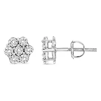 14K White Gold 1/2 Ct RoundDiamond Floral Stud Earrings