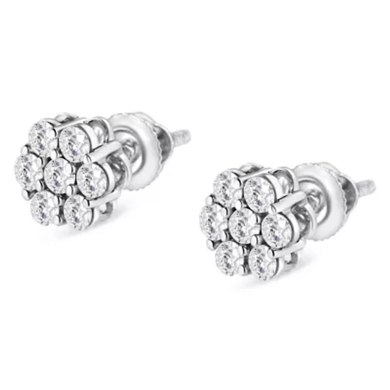 14K White Gold 1/2 Ct RoundDiamond Floral Stud Earrings