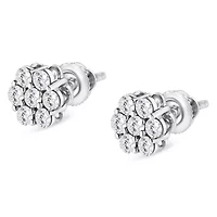 14K White Gold 1/2 Ct RoundDiamond Floral Stud Earrings