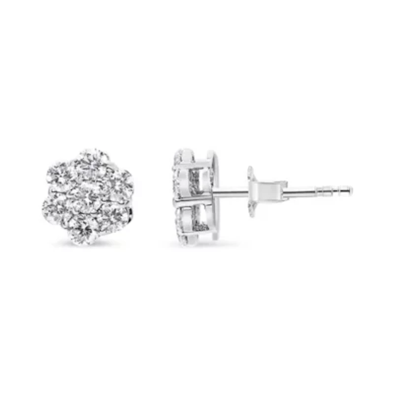 14KT White Gold 1 Ct Diamond Composite Stud Earrings