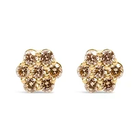 14K Yellow Gold 1.0 Ct Diamond Floral Stud Earrings