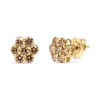 14K Yellow Gold 1.0 Ct Diamond Floral Stud Earrings
