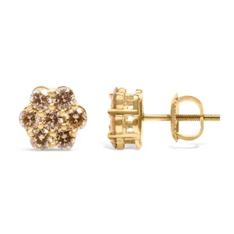 14K Yellow Gold 1.0 Ct Diamond Floral Stud Earrings