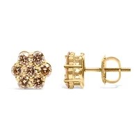 14K Yellow Gold 1.0 Ct Diamond Floral Stud Earrings