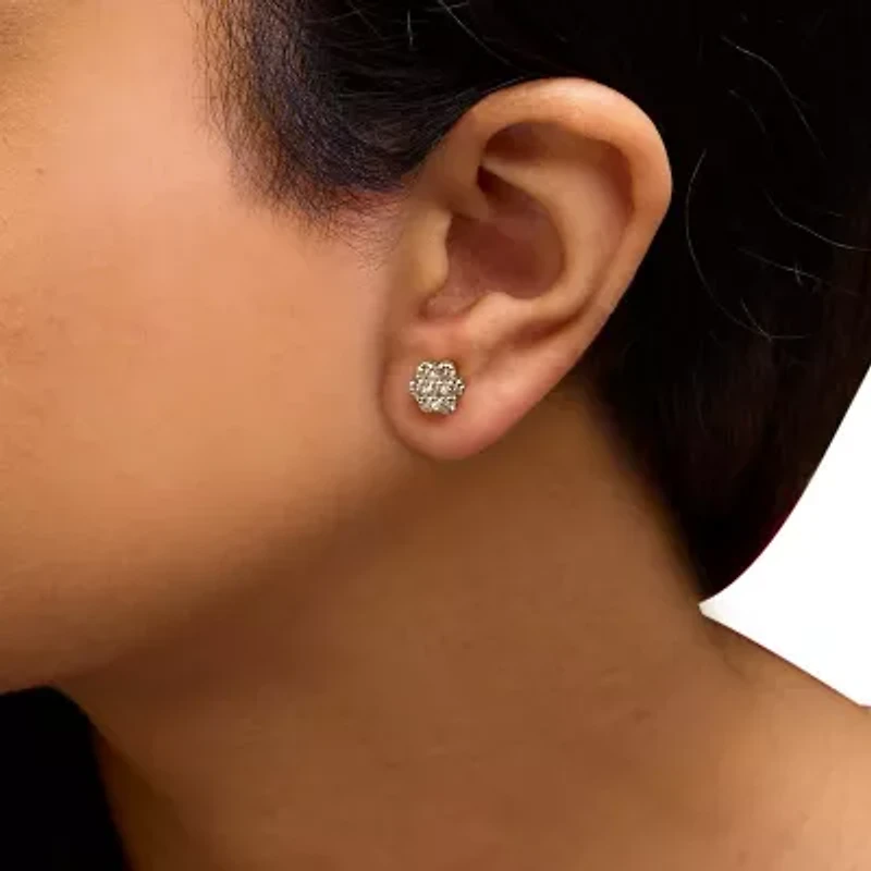 14K Yellow Gold 1.0 Ct Diamond Floral Stud Earrings