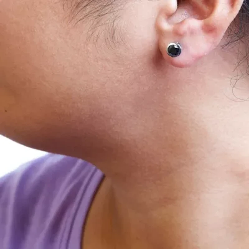 14K White Gold / Ct Black Diamond Bezel- Stud Earrings with Screw Backs
