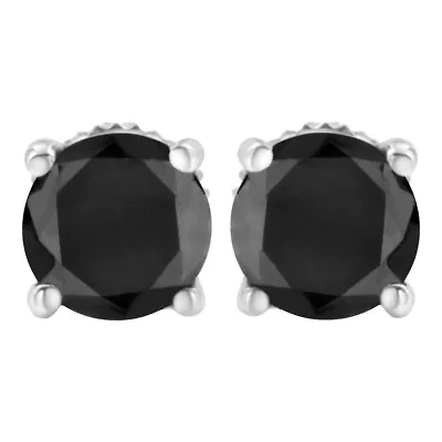 14K White Gold Ct Black Diamond Stud Earrings with Screw Backs