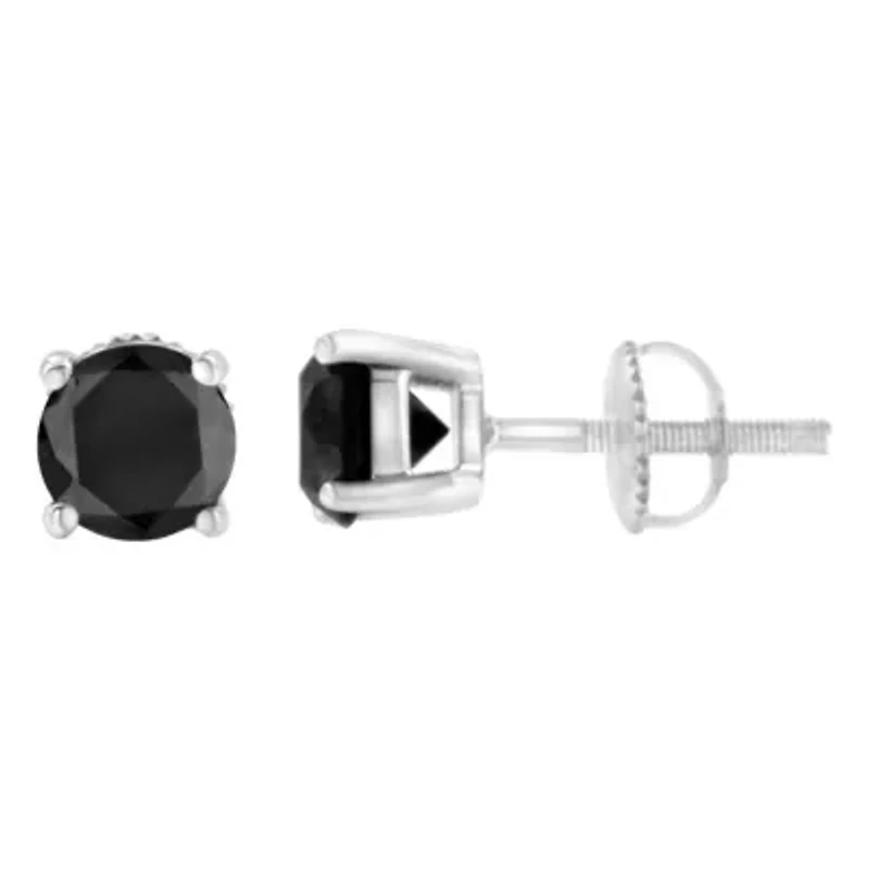 14K White Gold Ct Black Diamond Stud Earrings with Screw Backs