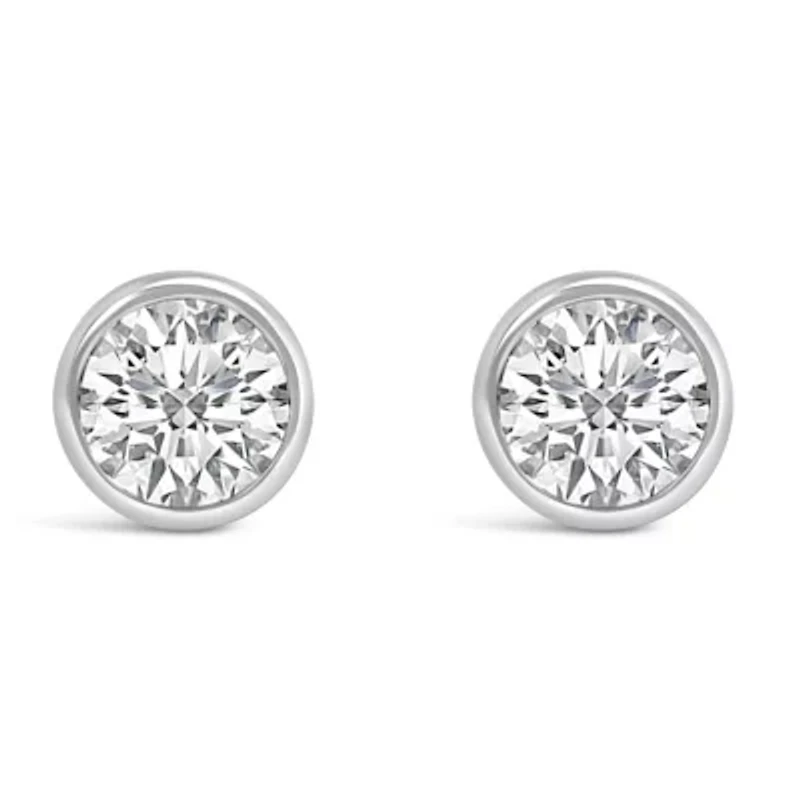 Lab Created 14K White Gold 2.0 Ct Lab Grown Diamond Classic Bezel Solitaire Stud Earrings