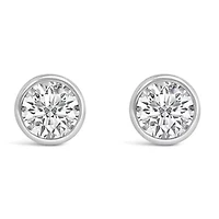 Lab Created 14K White Gold 2.0 Ct Lab Grown Diamond Classic Bezel Solitaire Stud Earrings