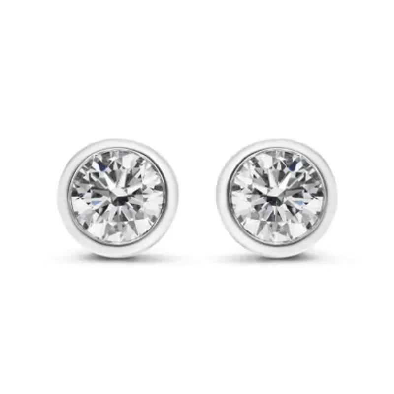 Lab Created 14K White Gold 2.0 Ct Lab Grown Diamond Classic Bezel Solitaire Stud Earrings