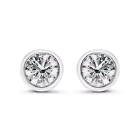 Lab Created 14K White Gold 2.0 Ct Lab Grown Diamond Classic Bezel Solitaire Stud Earrings