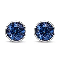 Lab Created 14K White Gold 1.0 Ct Blue Lab Grown Diamond Bezel Solitaire Stud Earrings