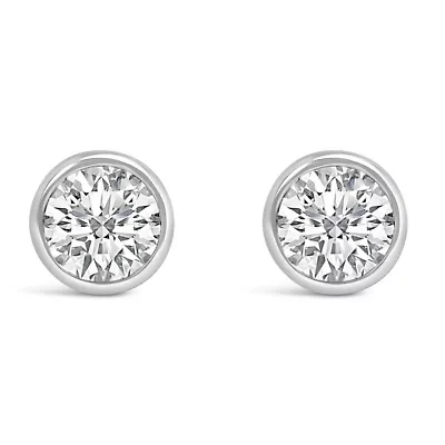 Lab Created 14K Gold 1.0 Ct Lab Grown Diamond Bezel Solitaire Stud Earrings