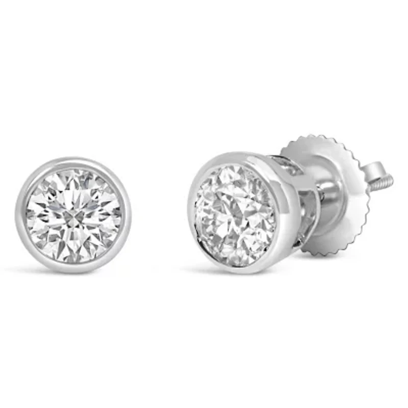 Lab Created 14K Gold 1.0 Ct Lab Grown Diamond Bezel Solitaire Stud Earrings