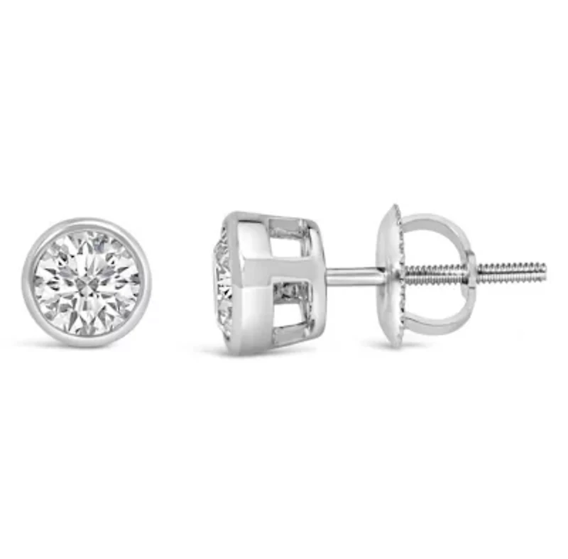 Lab Created 14K Gold 1.0 Ct Lab Grown Diamond Bezel Solitaire Stud Earrings