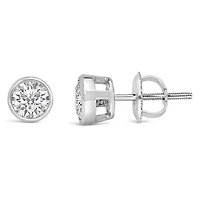 Lab Created 14K Gold 1.0 Ct Lab Grown Diamond Bezel Solitaire Stud Earrings