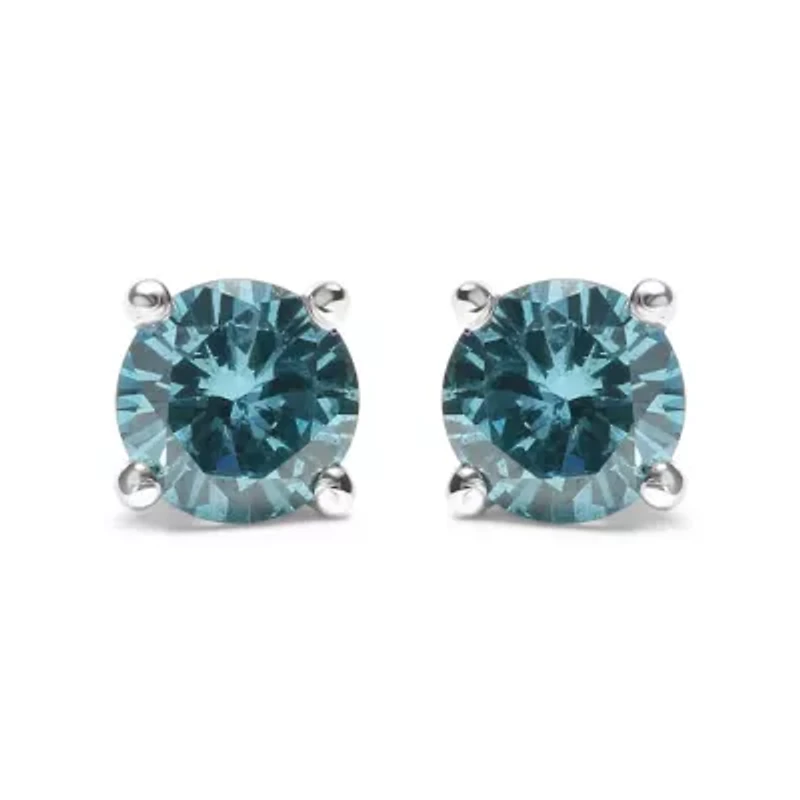 14K Gold 1/2 Ct Aqua Blue Diamond Stud Earrings