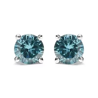 14K Gold 1/2 Ct Aqua Blue Diamond Stud Earrings