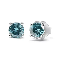 14K Gold 1/2 Ct Aqua Blue Diamond Stud Earrings