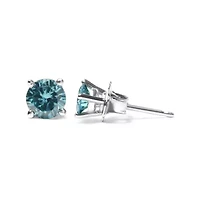 14K Gold 1/2 Ct Aqua Blue Diamond Stud Earrings