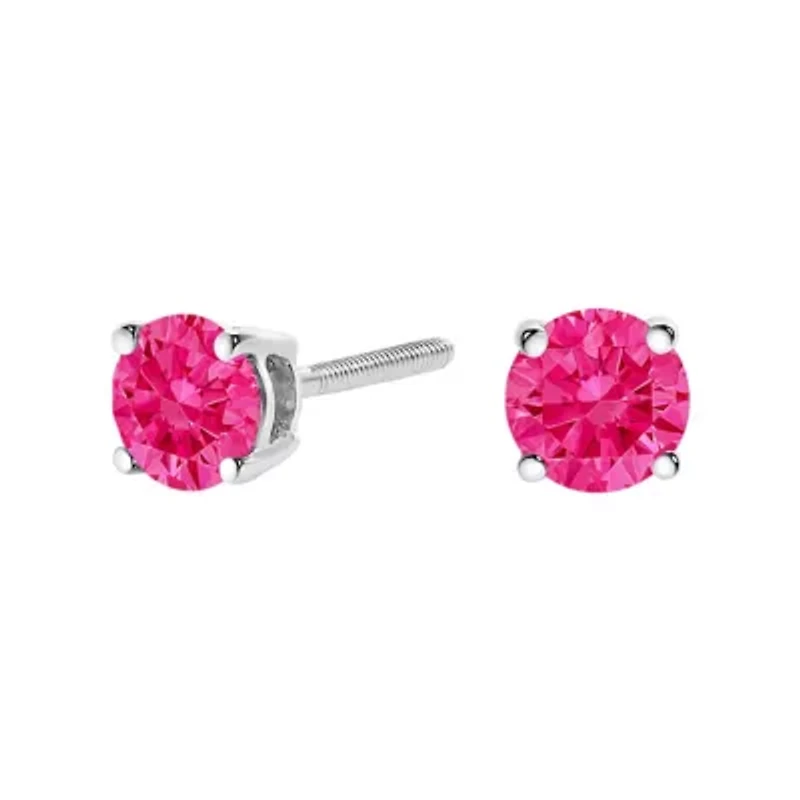 Lab Created 14K Gold / Cttw Grown Pink Diamond Solitaire Earrings