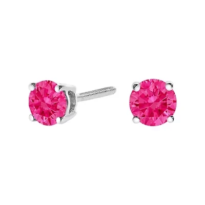 Lab Created 14K Gold / Cttw Grown Pink Diamond Solitaire Earrings