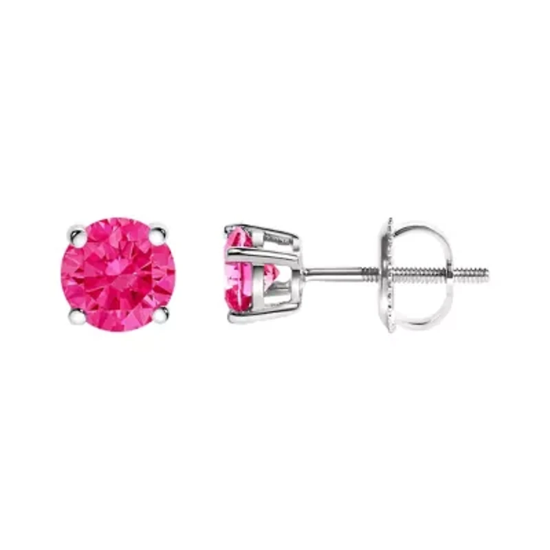 Lab Created 14K Gold / Cttw Grown Pink Diamond Solitaire Earrings
