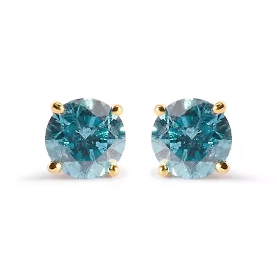 14K Yellow Gold 1.0 Cttw Treated Diamond Solitaire Stud Earrings