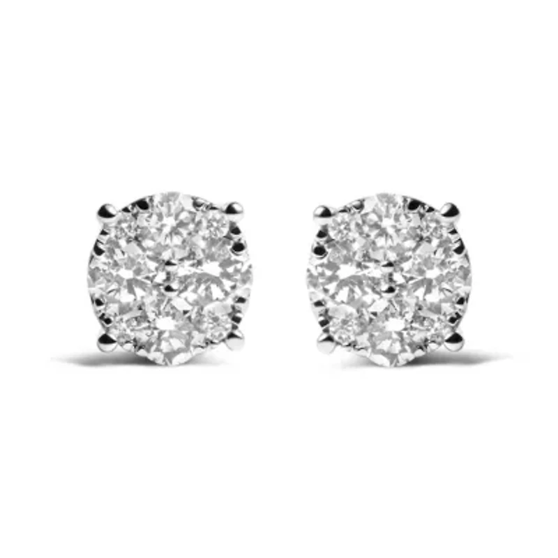 Lab Created 14K White Gold 2.00 Ct Lab Grown Diamond Cluster Stud Earrings