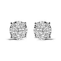Lab Created 14K White Gold 2.00 Ct Lab Grown Diamond Cluster Stud Earrings