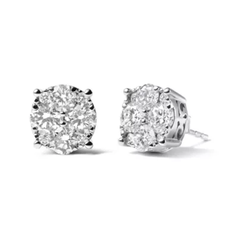 Lab Created 14K White Gold 2.00 Ct Lab Grown Diamond Cluster Stud Earrings