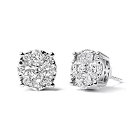Lab Created 14K White Gold 2.00 Ct Lab Grown Diamond Cluster Stud Earrings