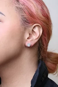 Lab Created 14K White Gold 2.00 Ct Lab Grown Diamond Cluster Stud Earrings