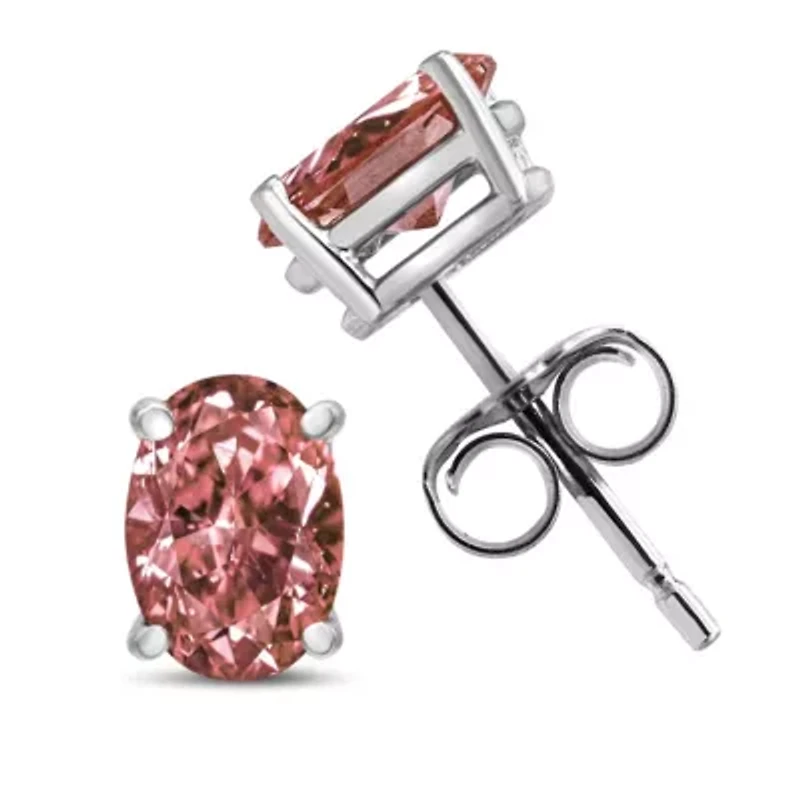 Lab Created 14K White Gold / Ct Lab Grown Pink Oval Diamond Solitaire Stud Earrings
