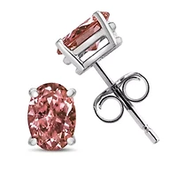Lab Created 14K White Gold / Ct Lab Grown Pink Oval Diamond Solitaire Stud Earrings