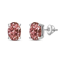 Lab Created 14K White Gold 1.0 Ct Lab Grown Pink Oval Diamond Solitaire Stud Earrings