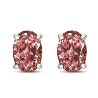 Lab Created 14K White Gold 1.0 Ct Lab Grown Pink Oval Diamond Solitaire Stud Earrings