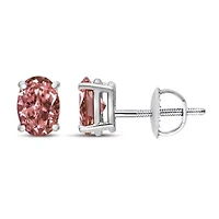 Lab Created 14K White Gold 1.0 Ct Lab Grown Pink Oval Diamond Solitaire Stud Earrings