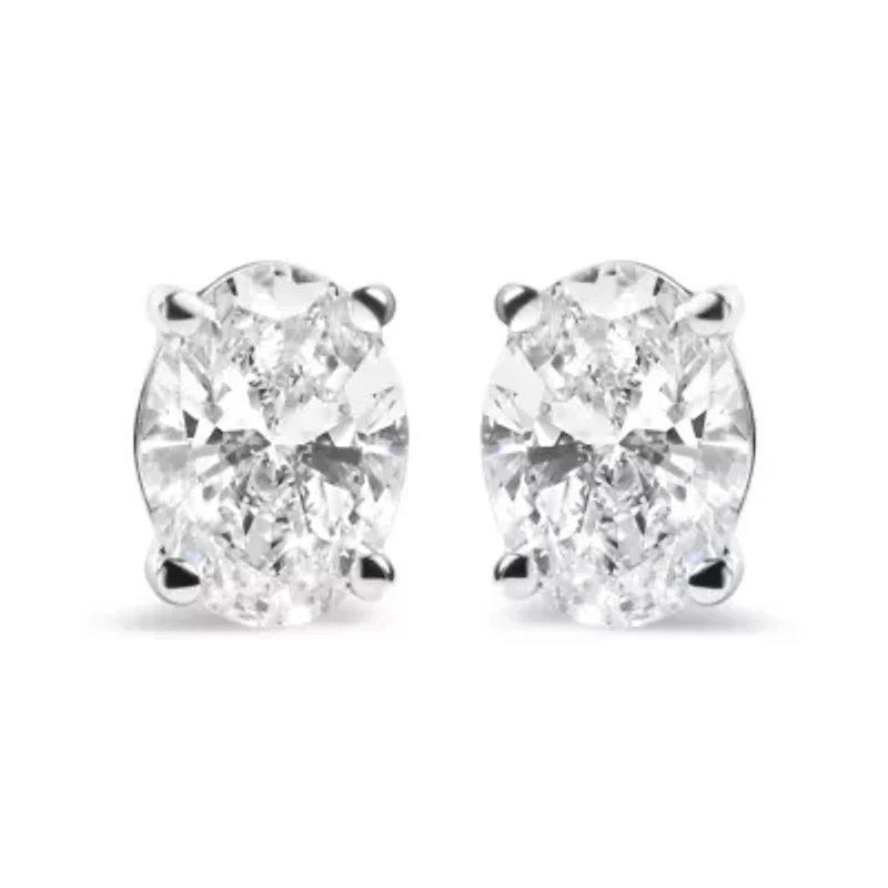 Lab Created 14K White Gold 2.0 Ct Prong Lab Grown Oval Diamond Solitaire Stud Earring