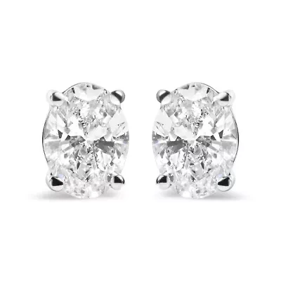 Lab Created 14K White Gold 2.0 Ct Prong Lab Grown Oval Diamond Solitaire Stud Earring