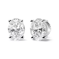 Lab Created 14K White Gold 2.0 Ct Prong Lab Grown Oval Diamond Solitaire Stud Earring