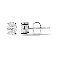 Lab Created 14K White Gold 2.0 Ct Prong Lab Grown Oval Diamond Solitaire Stud Earring