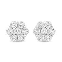 14K White Gold 1.0 Ct Prong RoundDiamond Floral Stud Earrings