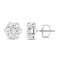 14K White Gold 1.0 Ct Prong RoundDiamond Floral Stud Earrings