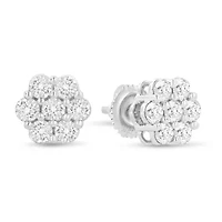 14K White Gold 1.0 Ct Prong RoundDiamond Floral Stud Earrings