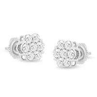 14K White Gold 1.0 Ct Prong RoundDiamond Floral Stud Earrings