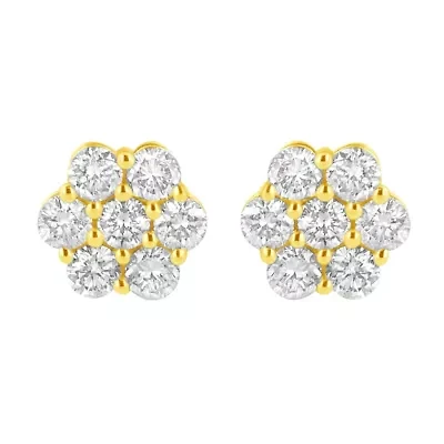 14K Yellow Gold 1.0 Ct Diamond Flower Earring