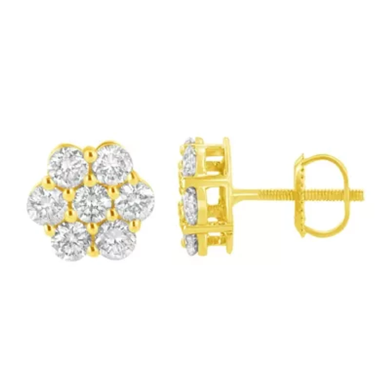 14K Yellow Gold 1.0 Ct Diamond Flower Earring
